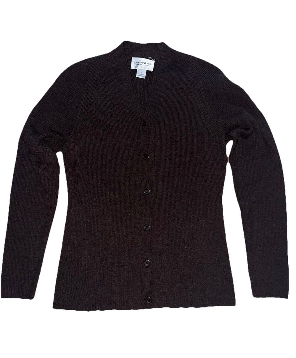 Emanuel Ungaro Sweater Wool Cardigan Button Down Brown Size M A001369